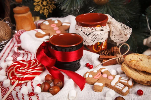 Cups on holiday decorations — Stock Photo, Image