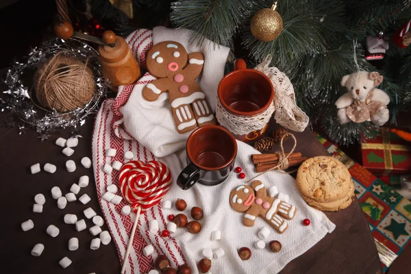 Cups on holiday decorations — Stock Photo, Image