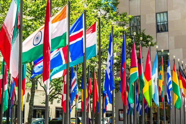 New York City Usa March 2020 International Flags Rockefeller Center — стокове фото