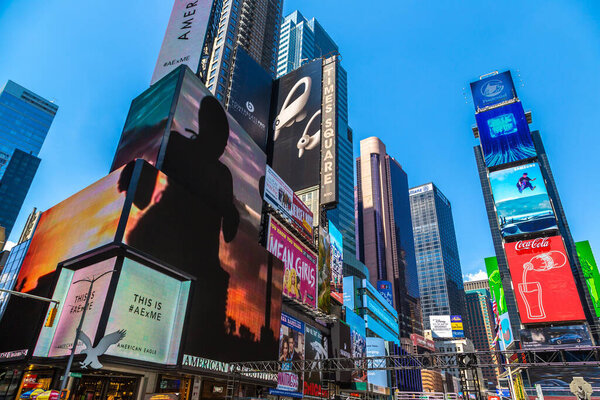 NEW YORK CITY, USA - MARCH 15, 2020: Times Square is a symbol of New York City, USA