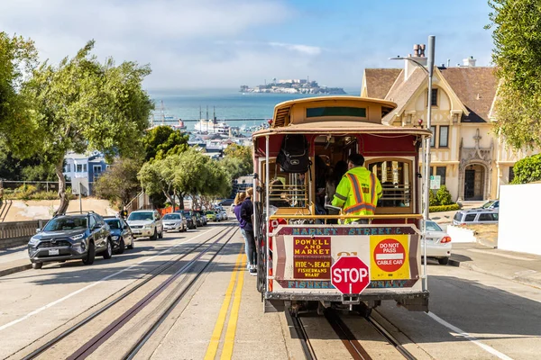 San Francisco Usa März 2020 Die Seilbahn Und Die Gefängnisinsel — Stockfoto