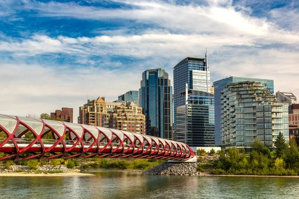 Calgary Canada Április 2020 Béke Híd Folyó Calgaryban Egy Napsütéses — Stock Fotó