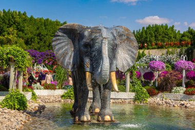 DUBAI, BİRLİK ARAB EMIRATES - 29 Mart 2020: Güneşli bir günde Dubai Mucize Bahçesi, Birleşik Arap Emirlikleri