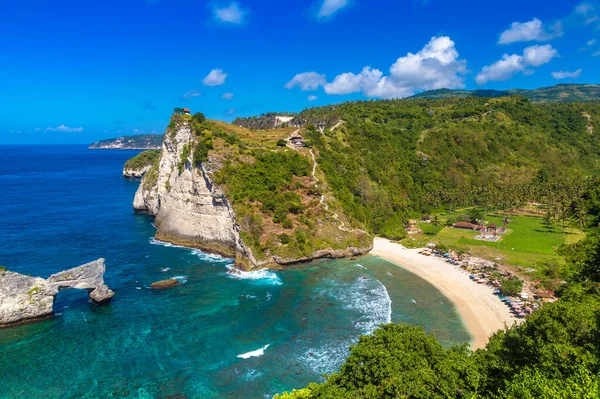 Vista Aérea Panorâmica Praia Atuh Ilha Nusa Penida Bali Indonésia — Fotografia de Stock