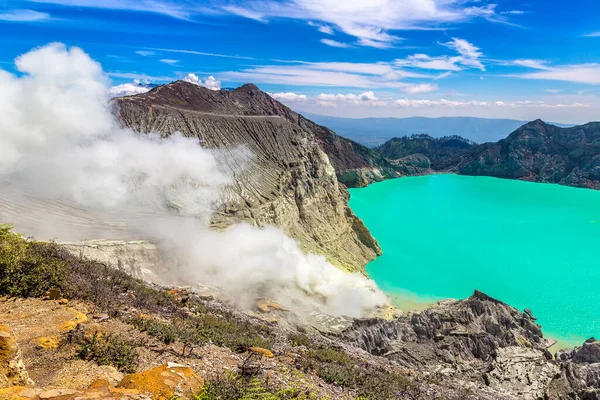 Panoramic Aerial View Crater Active Volcano Ijen Java Island Indonesia — Stock Photo, Image