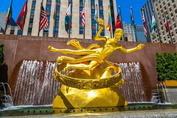 New York City Usa Marzo 2020 Statua Prometeo Rockefeller Center — Foto Stock