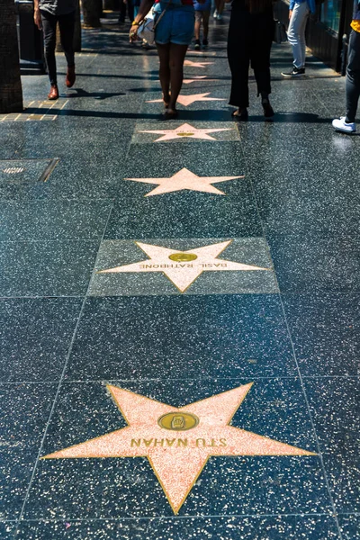 Los Angeles Hollywood Eua Março 2020 Pessoas Caminhando Calçada Fama — Fotografia de Stock