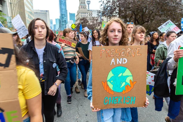 Toronto Canadá Septiembre 2019 Huelga Global Por Clima Marcha Por —  Fotos de Stock