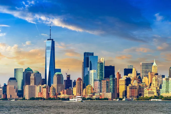 Vista Panoramica Del Paesaggio Urbano Manhattan New York Tramonto Usa — Foto Stock