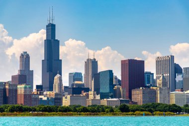 Chicago 'nun Michigan Gölü, Illinois, ABD' deki panoramik manzarası