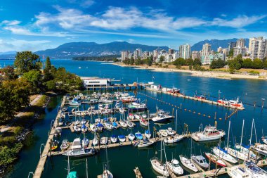 Vancouver, Kanada 'da güneşli bir günde Sahte Derenin panoramik hava görüntüsü