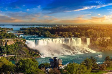 Kanada 'nın Niagara Şelalesi' nin panoramik hava manzarası, Amerika Şelalesi, Niagara Şelalesi, Ontario, Kanada