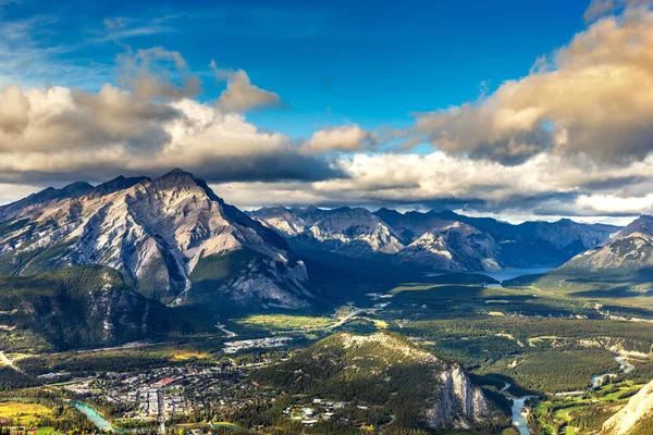 Panoramic Air View Banff City Bow Valley Banff National Park — стокове фото