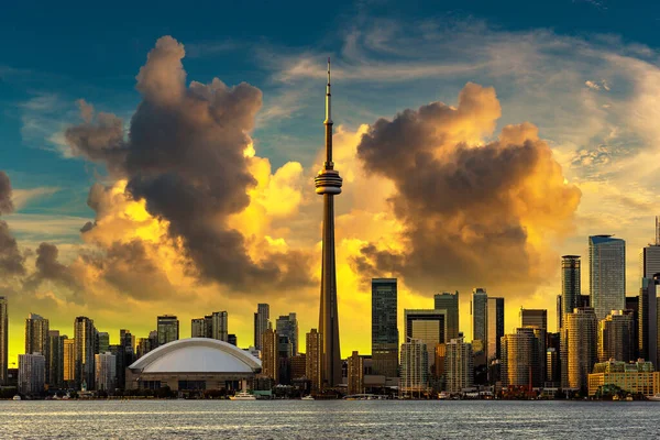 Vista Panorâmica Horizonte Toronto Torre Pôr Sol Ontário Canadá — Fotografia de Stock
