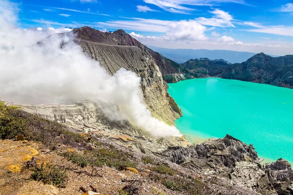 Panoramic Aerial View Crater Active Volcano Ijen Java Island Indonesia — Stock Photo, Image