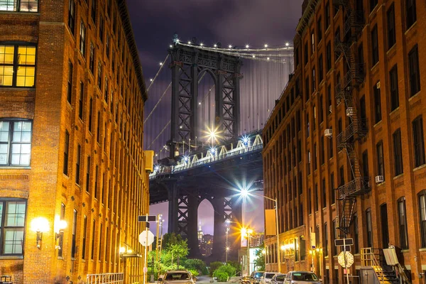 Ночной Вид Манхэттенский Мост Бруклина Нью Йорке Сша — стоковое фото