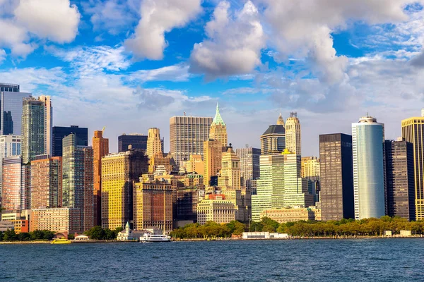 Vista Panoramica Del Paesaggio Urbano Manhattan New York Tramonto Usa — Foto Stock