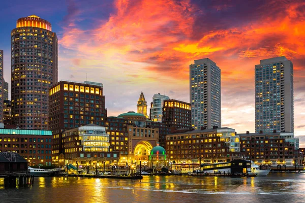 Vista Panorámica Del Paisaje Urbano Boston Por Noche Estados Unidos —  Fotos de Stock