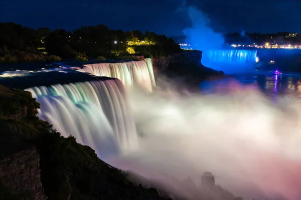 Nattutsikt Över Amerikanska Fall Niagara Faller Usa Från American Side — Stockfoto
