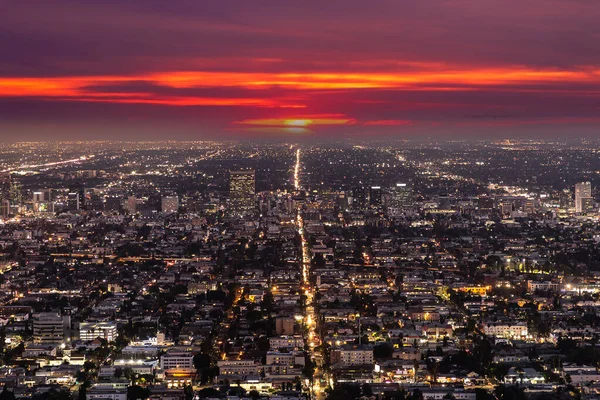 Vista Aérea Panorámica Los Ángeles Por Noche California — Foto de Stock