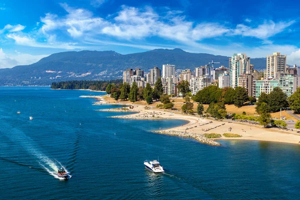 Vista Aérea Panorâmica False Creek Sunset Beach Park Vancouver Dia — Fotografia de Stock