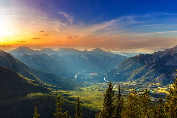 Panoramic Aerial View Bow Valley Banff National Park Sunset Canadian — Stock Photo, Image