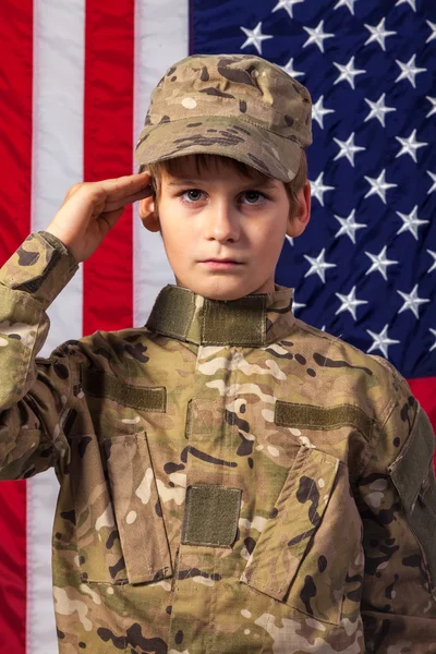 Boy dressed like soldier — Stock Photo, Image