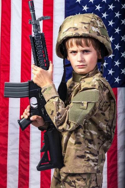 Boy dressed like soldier — Stock Photo, Image