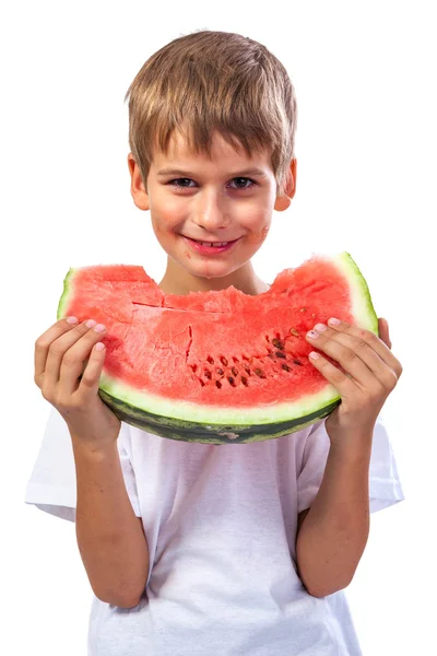 Menino comendo melancia — Fotografia de Stock