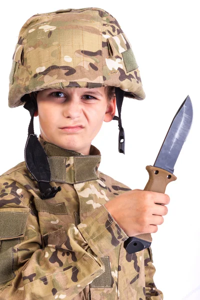 Young soldier with knife — Stock Photo, Image