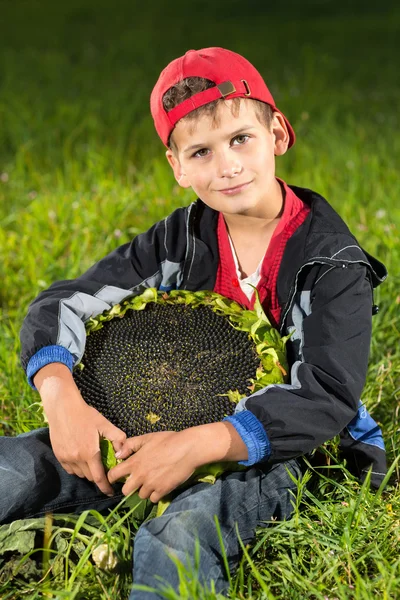 Boy holding sunflower — Stock Photo, Image