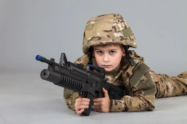 Boy dressed like soldier — Stock Photo, Image