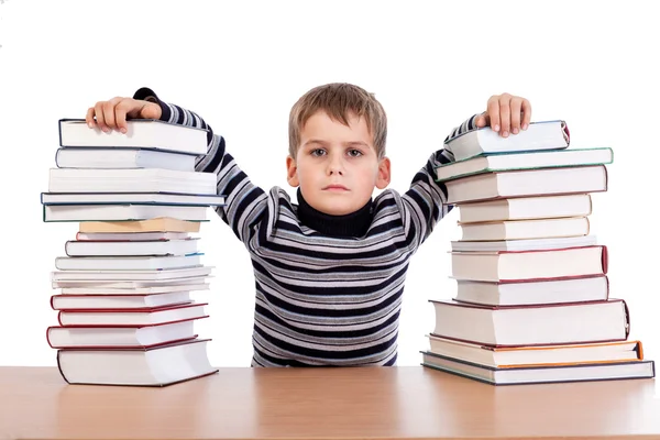 Schooljongen met boeken — Stockfoto