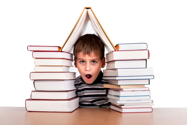 Schooljongen met boeken — Stockfoto