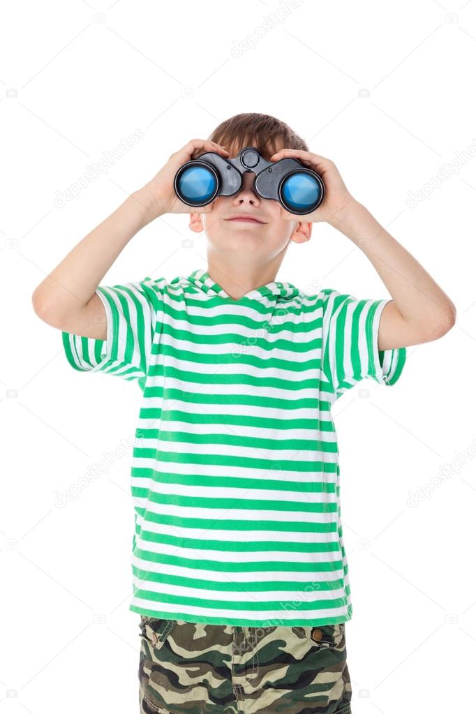 Boy holding binoculars