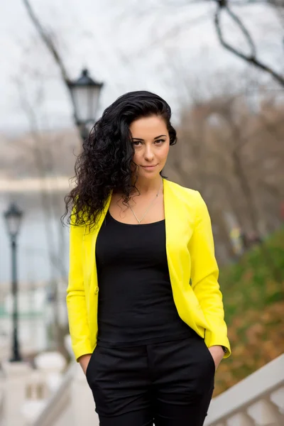 Beautiful Woman on staircase — Stock Photo, Image