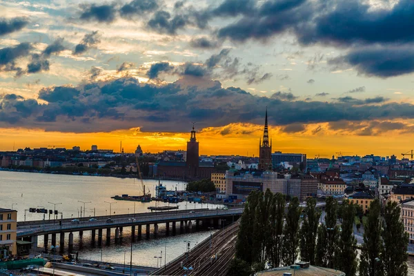 Nachtpanorama van Stockholm — Stockfoto