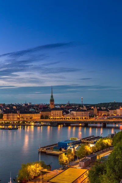 Nachtpanorama van Stockholm — Stockfoto