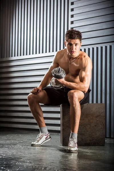 Muscular man with dumbbell — Stock Photo, Image