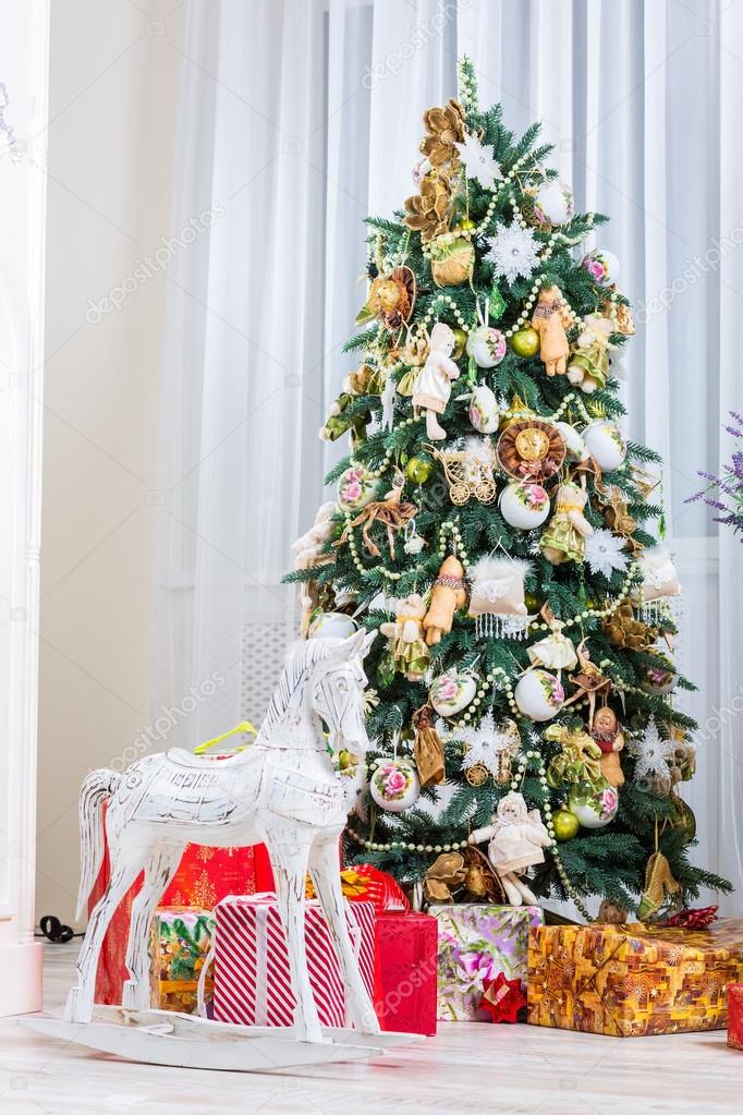 Christmas tree in modern interior living room