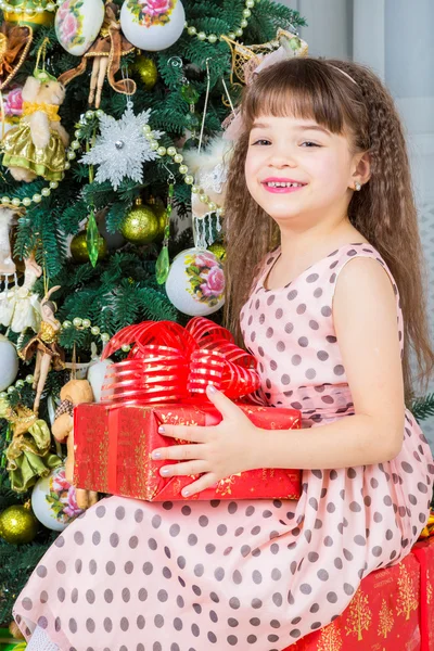 Meisje met kerstcadeau — Stockfoto