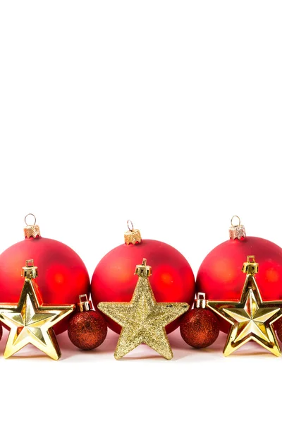 Červené vánoční koule a hvězdy — Stock fotografie