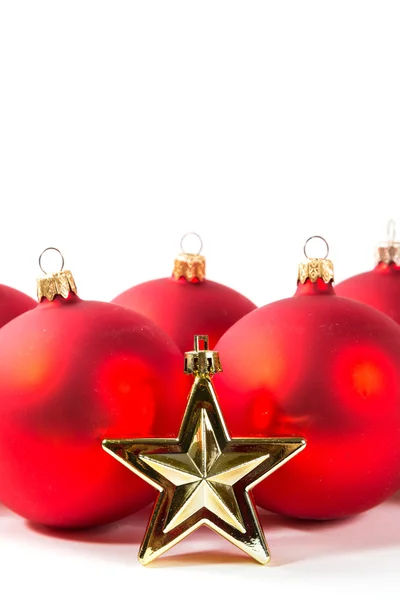 Red christmas balls and star — Stock Photo, Image