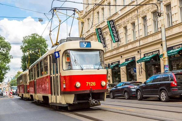 Pražská červená Tramvaj detail, Česká republika — Stock fotografie