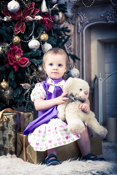 Baby girl with teddy-bear — Stock Photo, Image