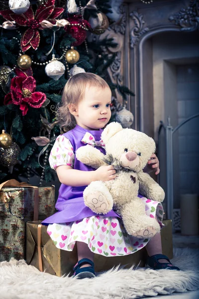 Baby girl with teddy-bear — Stock Photo, Image