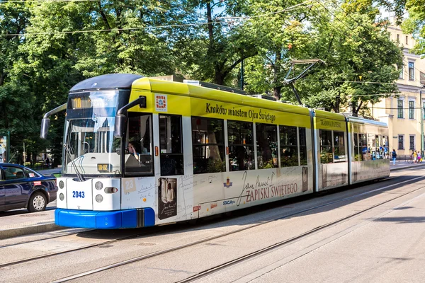 Tram in old part of Krakow — Stock Photo, Image