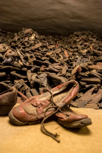 Botas de víctimas en Auschwitz — Foto de Stock