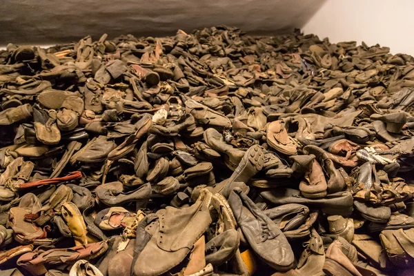 Auschwitz'de kurbanlarının çizmeler — Stok fotoğraf