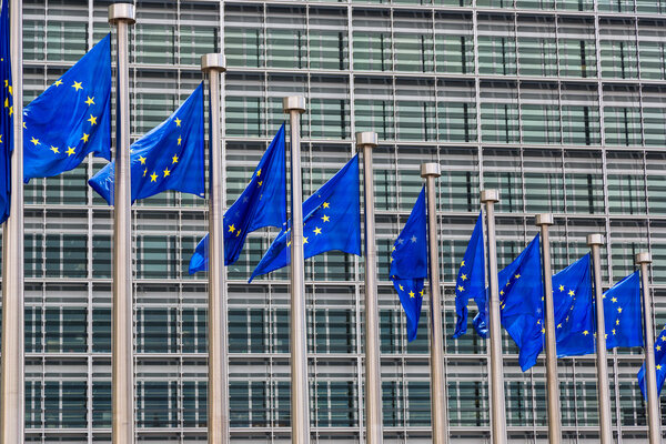 European flags  in Brussels